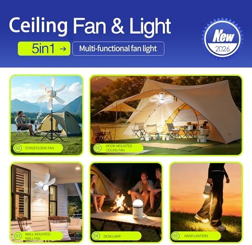 17'' ceiling fan with light and remote, 10800mah shown in use