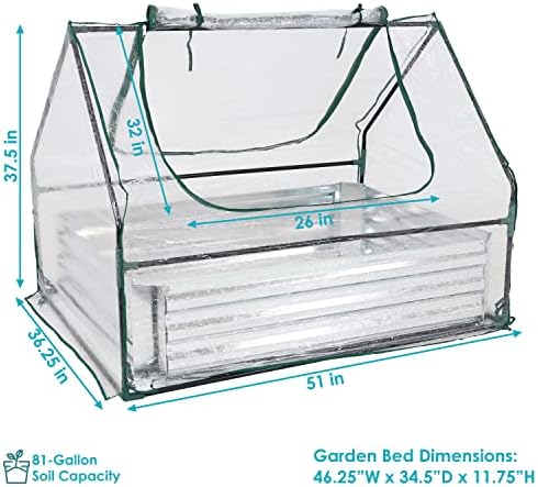 sunnydaze steel raised garden bed with mini greenhouse, close-up detail