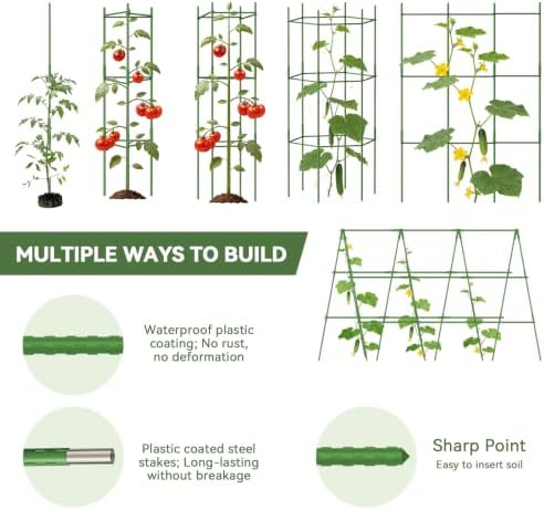 halatool 4 pack tomato cages for garden, up, close-up detail
