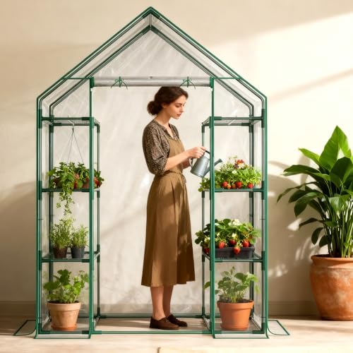 sunyrisy 4 tier dual indoor/outdoor greenhouse with grow, main product view
