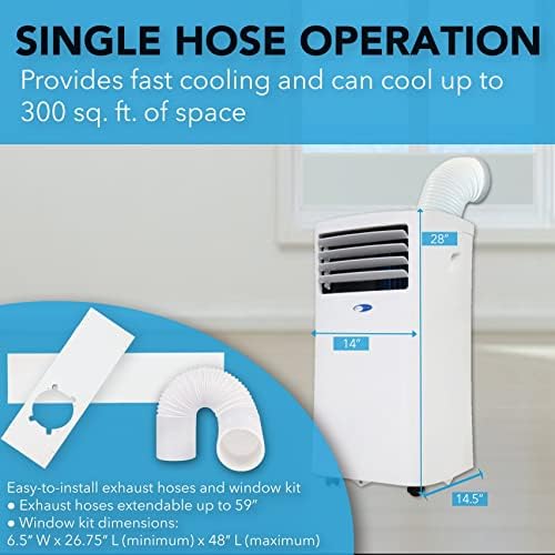whynter portable air conditioner, 10,000 btu, dehumidifier fan, side view