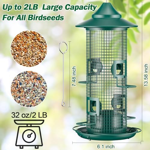 metal bird feeder for outdoors hanging, 2lb chew, side view