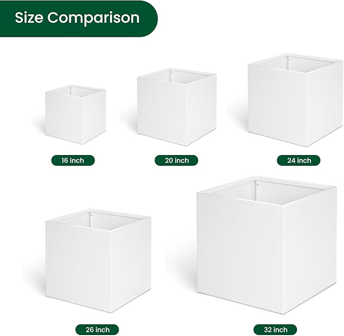White Steel Planter Square Outdoor Planters Galvanized Steel Planter Box 26 Inch Indoor Metal Large Planters Cube Heavy Duty Flower Pot Modern Commercial Residential for Trees Patio Yard Garden