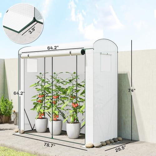 outsunny mini greenhouse portable roll-up door 78.7" x, front angle view