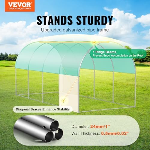 vevor walk-in tunnel greenhouse, 14.6x6.4x6.3 ft hoop house shown in use