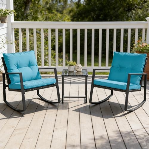 suncrown 3 piece outdoor rocking bistro set black showing dimensions