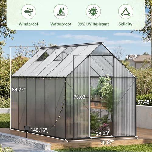 greenhouse for outdoors, heavy-duty polycarbonate greenhouse 6x12 ft, close-up detail