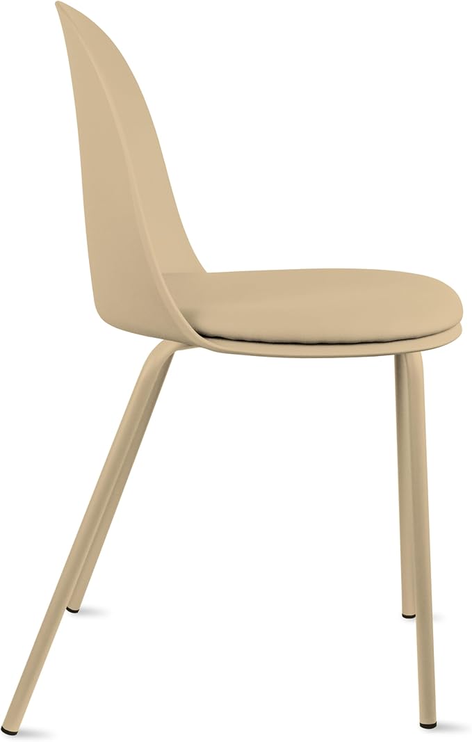 2xhome Parent Modern Stackable Armless Dining Chair | Plastic Shell Seat with Metal Legs | Indoor or Outdoor Use | Home Kitchen Patio (4, Beige, Padded Seat)