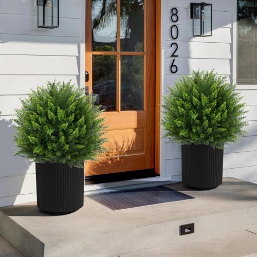 set of 2 artificial cedar topiary ball tree,23" showing dimensions