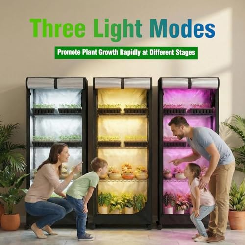 indoor greenhouse with grow light - 5 tier showing dimensions