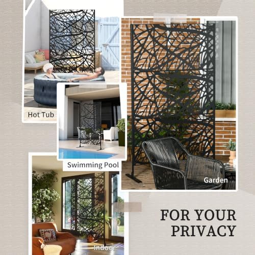 outsunny decorative outdoor privacy screen see-through fence panel showing dimensions