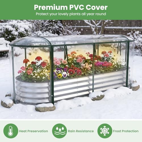 giantex raised garden bed w/greenhouse cover, outdoor oval, side view