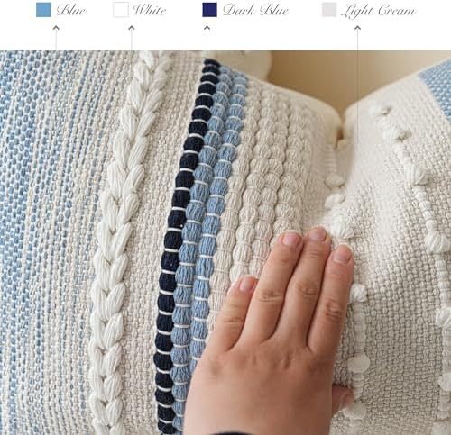 blissblush coastal blue decorative lumbar pillow cover 14x36, close-up detail