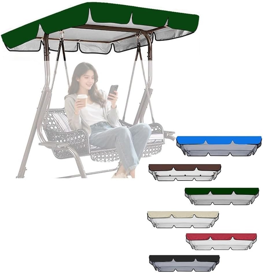 Patio Swing Canopy, Outdoor Swing Replacement Top Cover 65x45/75x45/78x47/85x45in Porch Swing Canopy Cover Anti UV Sun Shade Canopy for Garden Yard Park Seat(Green,75x47in-190x120cm)
