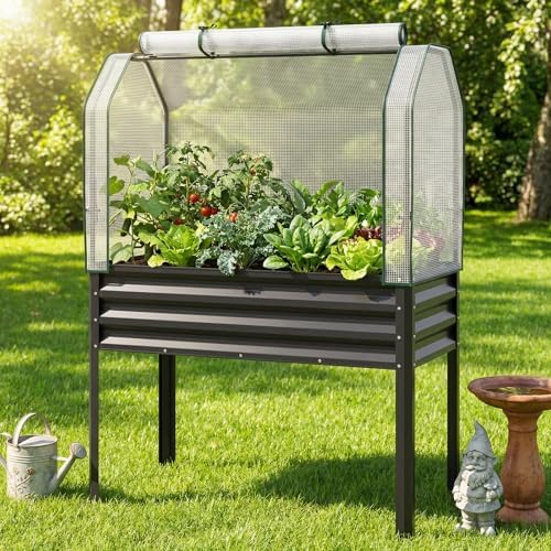 giantex raised garden bed with legs & greenhouse on a desk or shelf