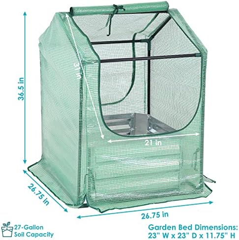 sunnydaze steel raised garden bed with mini greenhouse, close-up detail