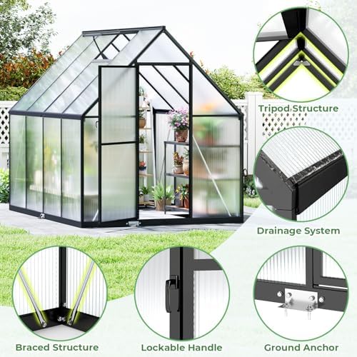 jocoevol 6x8ft galvanized steel greenhouse,walk-in green house for, side view
