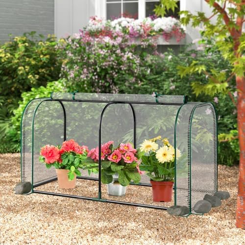 happygrill portable mini greenhouse with waterproof sun-protective pe shown in use