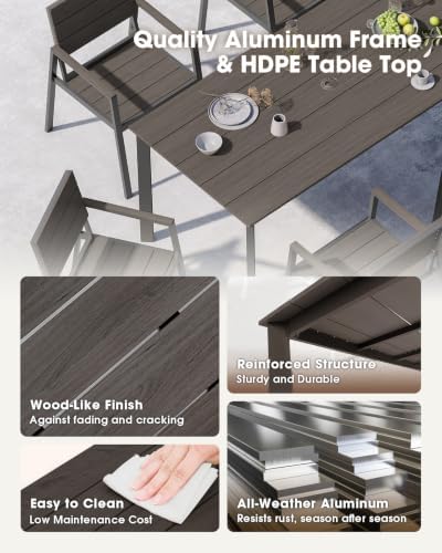 outdoor dining set, aluminum & hdps outdooor table, side view