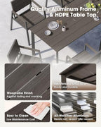 outdoor dining set, aluminum & hdps outdooor table, side view