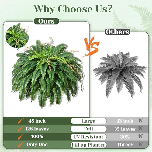 48 inch 128 leaves artificial ferns for outdoors shown in use