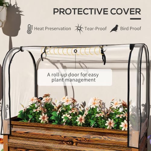 outsunny raised garden bed with cover and storage, close-up detail