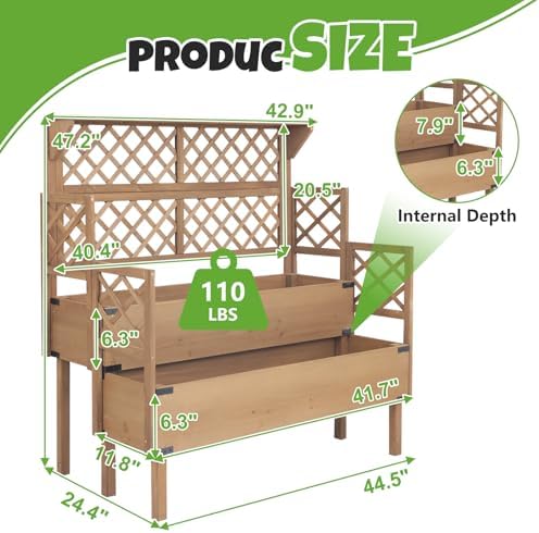 elevated raised garden bed with trellis & 2, front angle view