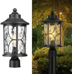 zeyu Pillar Light Outdoor, 16.9 Inch Dusk to Dawn Outdoor Light Fixture Post with Photocell Sensor, Exterior Post Lamp with Water Ripple Glass, ZX48MP PC WG BK