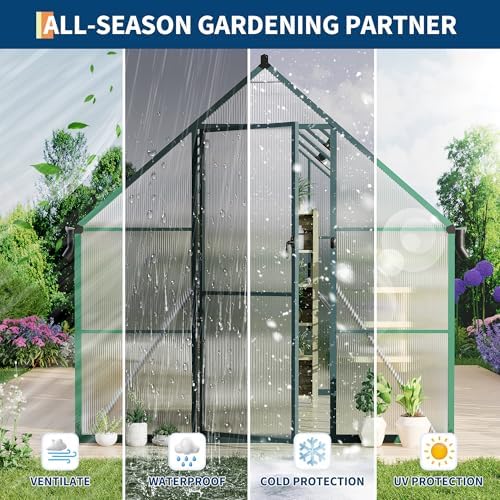 8'x10' aluminum-framed polycarbonate greenhouse, heavy duty polycarbonate greenhouse, side view