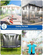 misters for outside patio 63ft(19.2m)+21 brass mist nozzles+a on a desk or shelf