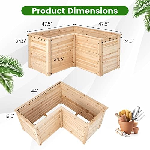 giantex wood raised garden bed, 47.5"x47.5"x24.5" elevated planter shown in use