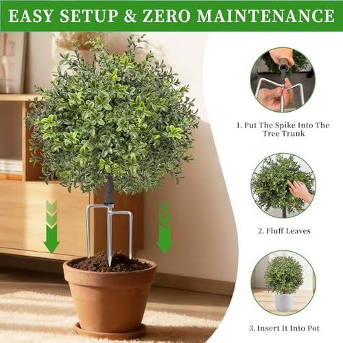 ereal 24'' artificial boxwood topiary, pack of 2, front angle view
