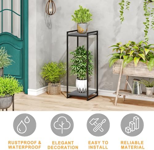 2-tier oak grey plant stand indoor 34" tall, close-up detail