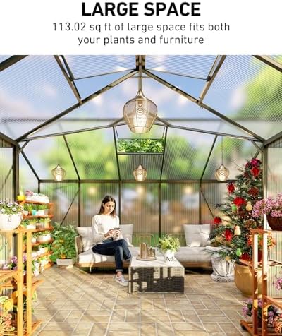 12x12 ft t-shape greenhouses, polycarbonate green house with, front angle view