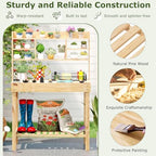 giantex potting bench, outside solid wood potting table shown in use