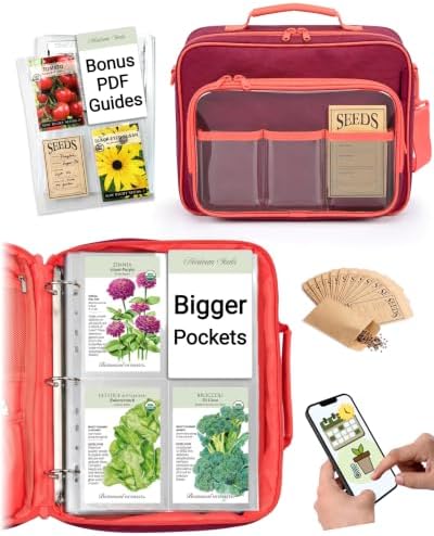 seed storage organizer bag, seed envelopes binder, homesteading, front angle view