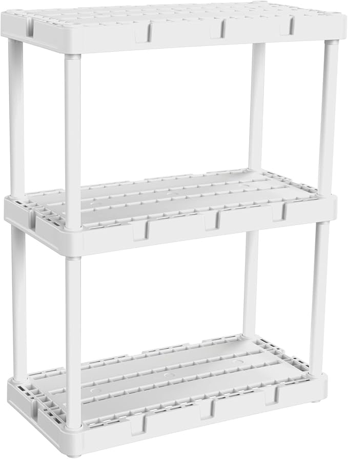 Gracious Living 3 Shelf Knect-A-Shelf Solid Light Duty Storage Unit 12 x 24 x 33" Organizer for Home, Garage, Basement & Laundry, White