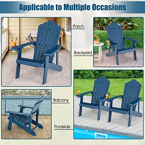 Giantex Outdoor Adirondack Chair - Oversized Patio Chairs w/Hidden Cup Holder, Realistic Wood Grain, 380 LBS Weight Capacity, Weather Resistant Firepit Chairs for Backyard, Garden (2, Navy)