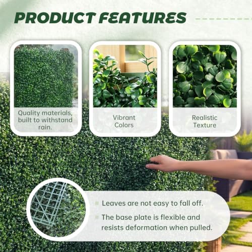 tttm uv-resistant artificial boxwood hedge vine panels: 20"x20", close-up detail