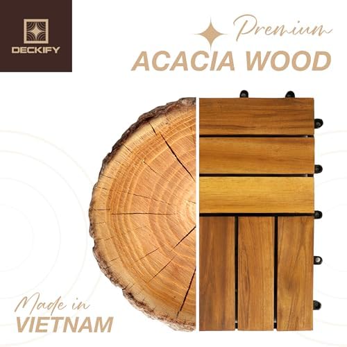 9-piece acacia wood interlocking deck tiles, golden teak, package contents