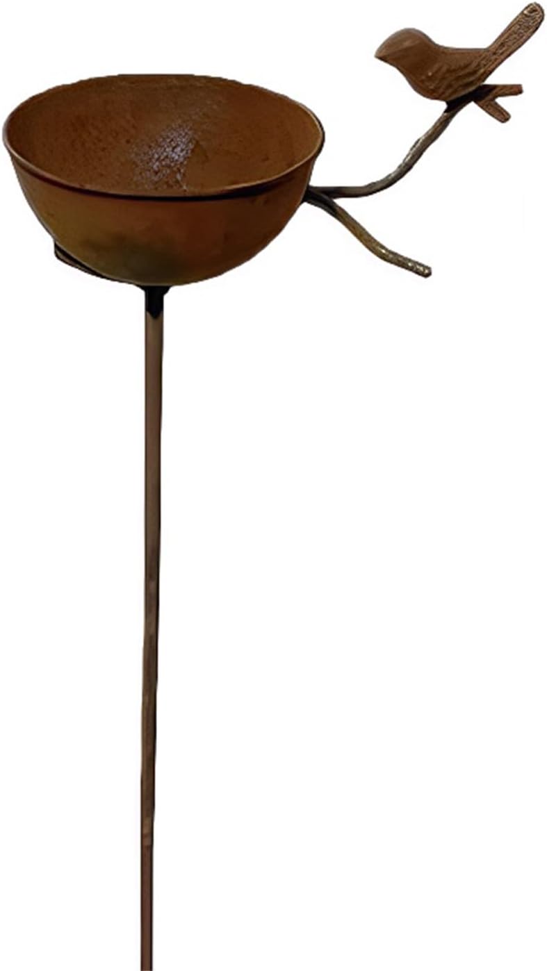 32 Inch Rain Catcher Garden Stake, Antique Iron Metal Water Bowls Bird Bath and Bee Watering Station, Decorative Flower Bed Rainwater Collector Bird Water Feeder for Outdoor Yard Art Decor