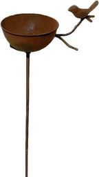 32 Inch Rain Catcher Garden Stake, Antique Iron Metal Water Bowls Bird Bath and Bee Watering Station, Decorative Flower Bed Rainwater Collector Bird Water Feeder for Outdoor Yard Art Decor