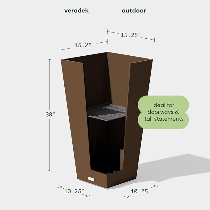 Veradek V-Resin Indoor/Outdoor Taper Planter (Espresso, 30 inch - 2 Pack with 2 Saucer Trays)