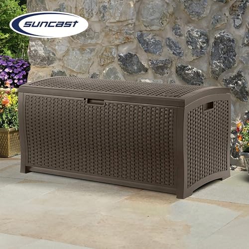 suncast 99 gallon deck garden garage home wicker, side view
