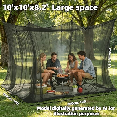 10'x10'x8.2' outdoor camping&patio mosquito netting,large mosquito netting with showing dimensions