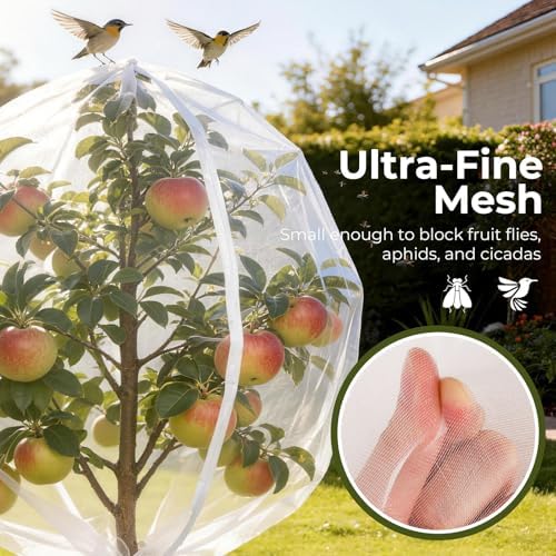 fruit tree netting cover with zipper & drawstring showing dimensions