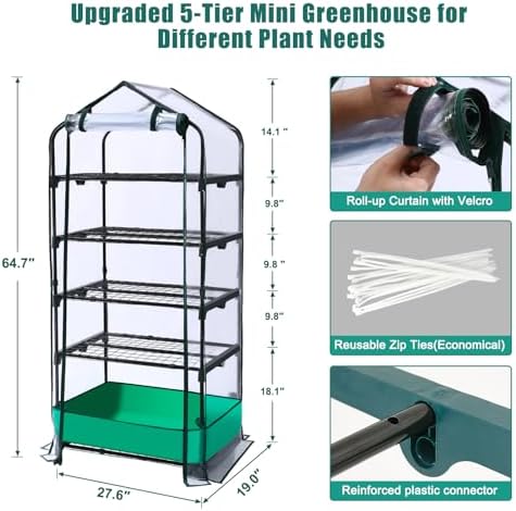 5 tier mini greenhouse with wheels for indoor, close-up detail