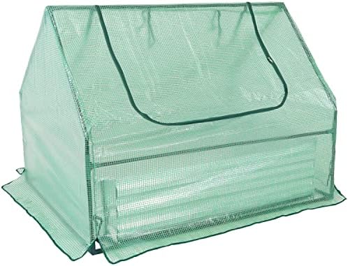 sunnydaze steel raised garden bed with mini greenhouse on a desk or shelf