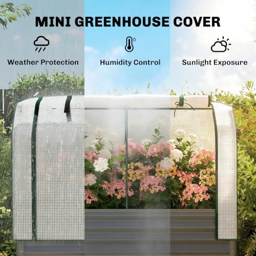 outsunny galvanised raised garden bed with greenhouse cover, close-up detail