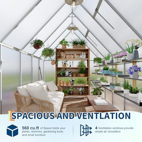 6'x9' aluminum-framed polycarbonate greenhouse, heavy duty polycarbonate greenhouse, close-up detail